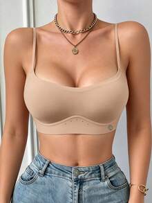Women's Seamless Spaghetti Strap Bra, U-Shaped Low Back Invisible Shaping Cup Bandeau, Breathable Push-Up Half Cup Wire-Free Lingerie, Suitable For Daily Wear - Khaki - View 6