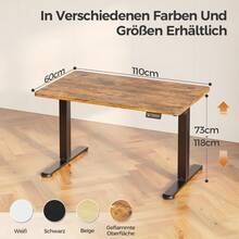 Devoko Height-Adjustable Electric Desk, Sit-Stand Desk With LED Control Panel, 2 Memory Heights, 73-118 Cm Height Adjustment, T-Steel Frame, 70 Kg Load Capacity, 100-180 Cm, Black/White/Beige/Rustic Wood - Fire Pattern - View 16
