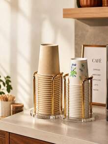 1pc Elegant Iron Art Paper Cup Holder With Acrylic Base - Sturdy Cup Storage Rack, Suitable For Coffee Cups, Beer Mugs, Toothbrush Holders - For Home And Office Use - A - View 2