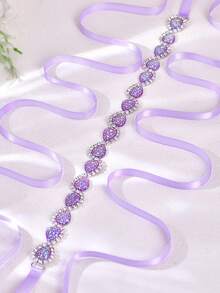1pc Elegant Bridal Waist Belt, Light Purple Waist Decoration, Bohemian Style Women's Belt, Wedding Dress Waist Belt, Suitable For Wedding, Evening Party, Vacation, Daily Dress - Multicolor - View 1
