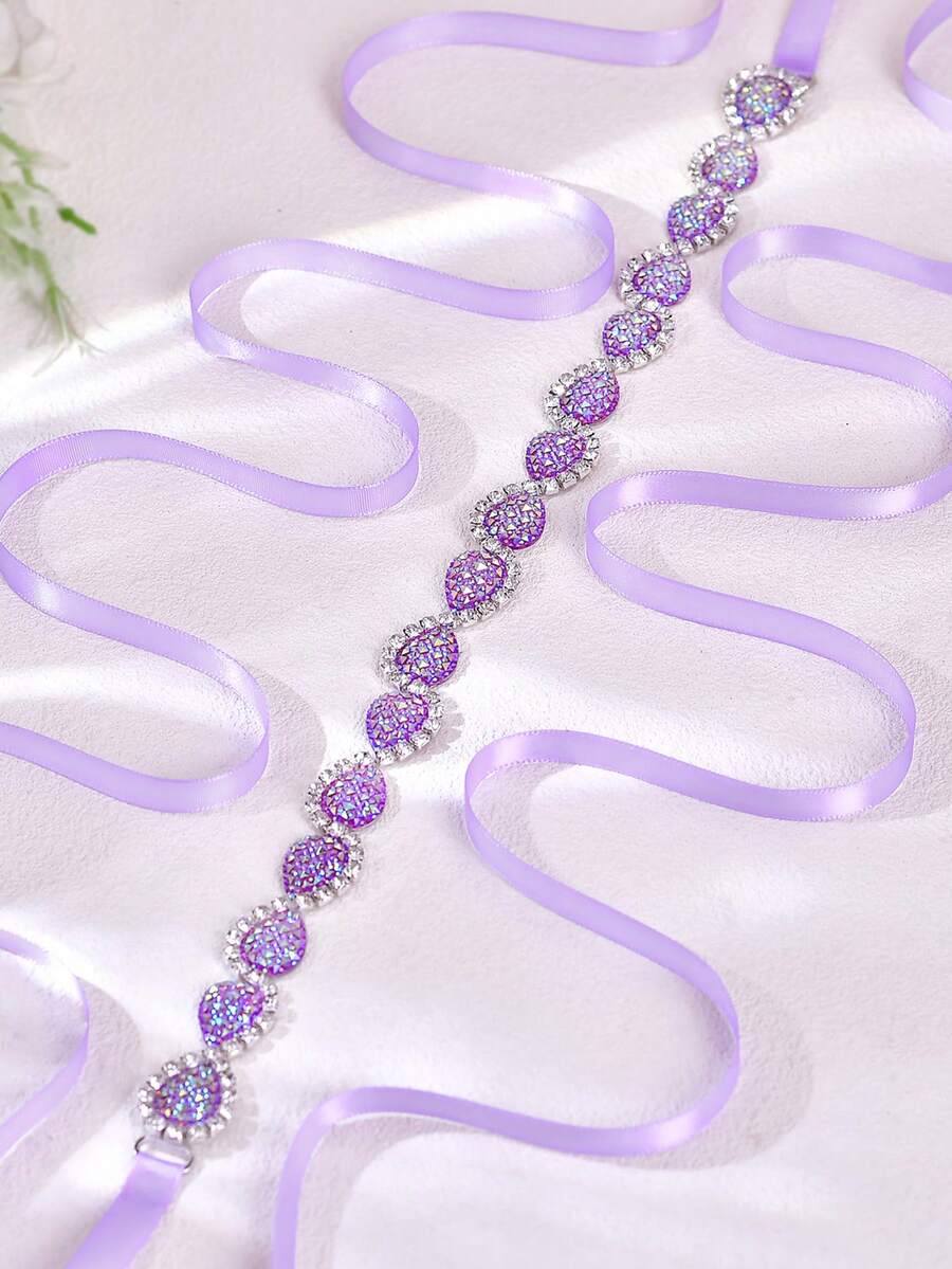 1pc Elegant Bridal Waist Belt, Light Purple Waist Decoration, Bohemian Style Women's Belt, Wedding Dress Waist Belt, Suitable For Wedding, Evening Party, Vacation, Daily Dress - Multicolor - View 1