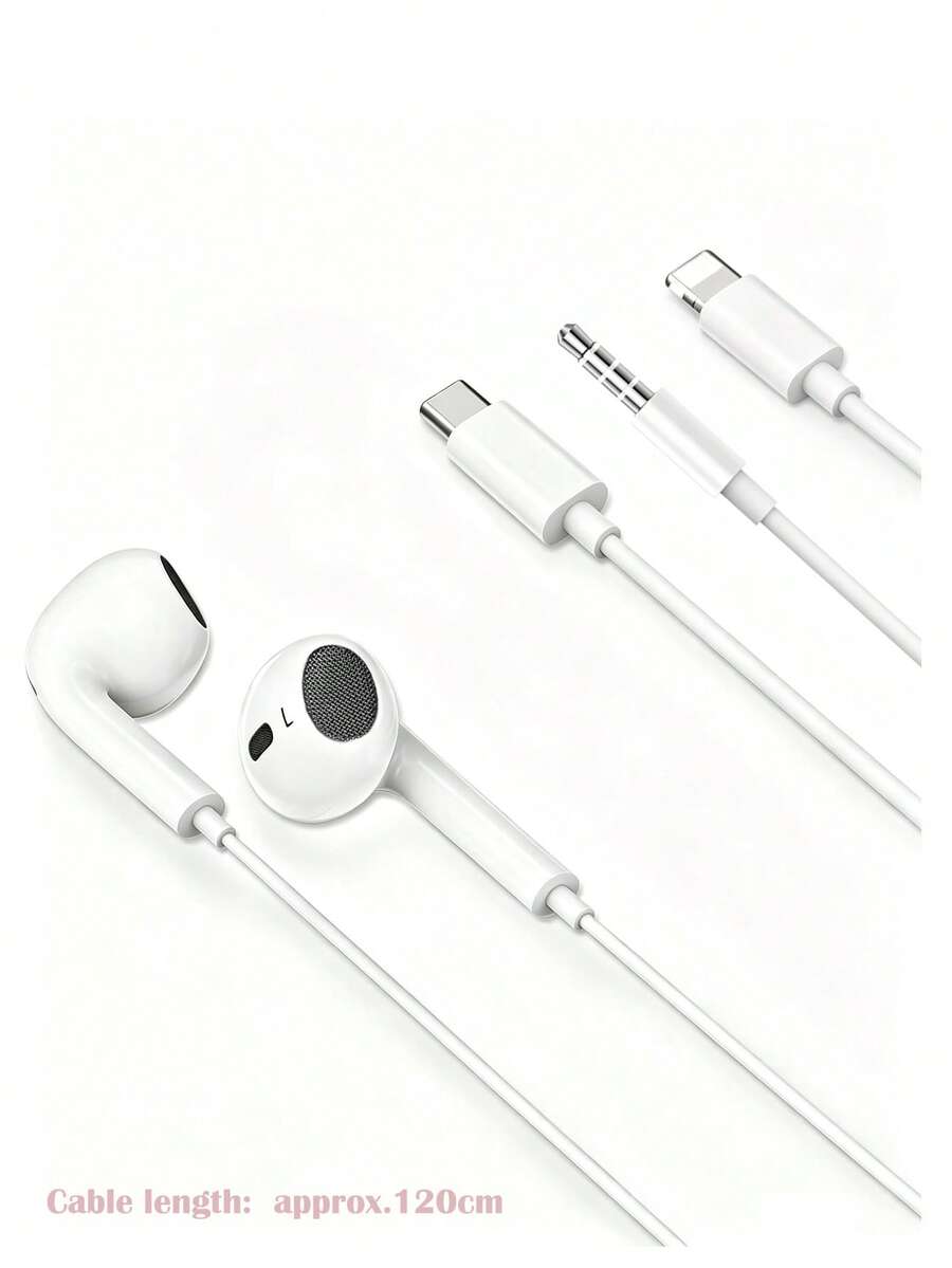 FCV 1Pack Wired Earphones With Type-C Plug, Half-In-Ear Headphones With Microphone And Volume Control Compatible With IPhone/Android/Pixel/ And Other Audio Recording Devices - View 1