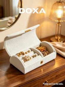 DOXA Hidden Magnetic Clasp Leather Travel Jewelry Organizer Box With Ring Slots, Scratch-Resistant Portable Jewelry Storage Case - Beige - View 3