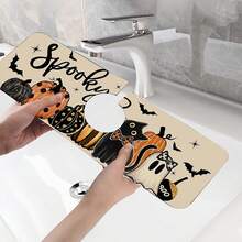 1pc Halloween Ghost Black Cat Pattern, Non-Slip Rubber Faucet Splash Guard, Bathroom Faucet Splash Guard, Mud Guard, Moisture-Proof Non-Slip Faucet Pad, Kitchen Countertop Accessory. Protect Your Kitchen Countertop. - Multicolor - View 6