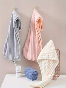 1Pc Ultra Soft Wavy Microfiber Hair Drying Cap, Super Absorbent Quick Dry Anti-Frizz Hair Wrap Turban, Solid Color Hair Towel Cap For Women With Long Hair, Practical Bathroom Shower Accessory(Shower Cap Buttons Are Shipped Randomly). - Multicolor - View 6