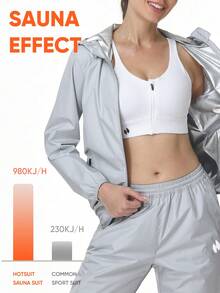 HOTSUIT Women's Satin Sweat Set With Zipper And Drawstring, Fitness Workout Training Outfit, Suitable For Gym And Holiday Gift - Light Grey - View 2