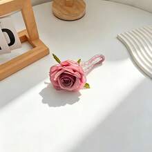1pc Atmospheric Simulation Pink Rose Hair Clip, 3D Fabric Pink Rose, Soft Mist Effect For Hair Styling, Daily Outing, Afternoon Tea Date, French Style Photography - Multicolor - View 2