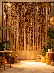 1/3//5 Peças Cortina com Borlas Estampa de Leopardo, Cenário de Festa Selvagem na Selva, Cortina de Borlas de Alta Densidade 1M*2M, Decoração Pendurada com Padrão Animal para Halloween, Dia dos Namorados, Despedida de Solteira, Casamento, Formatura, Restaurante & Decoração de Aniversário - Multicolorido - Visão 11