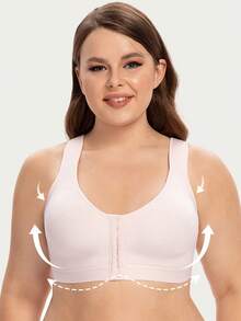 MELENECA Women's Front Closure Wirefree Post Surgery Plus Size Back Support Posture Bra - Baby Pink - View 3