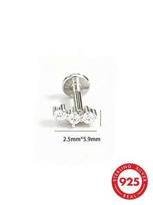 1pc S925 Sterling Silver 3-Diamond Straight Bar Piercing Stud Earrings, Fresh Luxury Minimalist Gentle Commute Date Travel Versatile Personalized Atmosphere Niche Ear Jewelry, Suitable For Women's Daily Party Wear, Cool Elegant Unique Accessory - Diamond - View 6