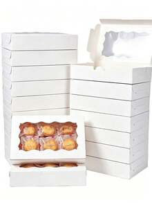 50pcs/30pcs/10pcs/1pc Kotak Dessert Putih dengan Jendela, Kotak Kemasan Cokelat, Ukuran 7*4.3*1.5 Inci, Cocok untuk Cokelat, Kue Pastri, Biskuit, Makanan Penutup, Donat, Sempurna untuk Ulang Tahun, Pesta, Pertemuan, dan Natal. - MultiWarna - View 2