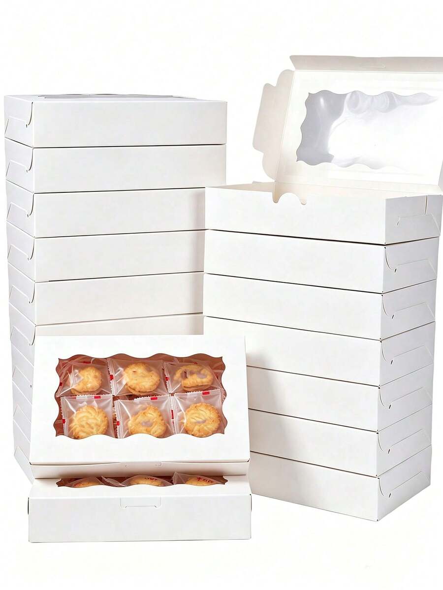 50pcs/30pcs/10pcs/1pc Kotak Dessert Putih dengan Jendela, Kotak Kemasan Cokelat, Ukuran 7*4.3*1.5 Inci, Cocok untuk Cokelat, Kue Pastri, Biskuit, Makanan Penutup, Donat, Sempurna untuk Ulang Tahun, Pesta, Pertemuan, dan Natal.