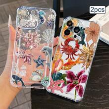 2pcs Ocean Print Card Holder Phone Case TPU Shockproof Full Coverage Precise Protection Cover Compatible With Apple 11/12/13/14/15/16/17 Pro Max - Clear - View 4