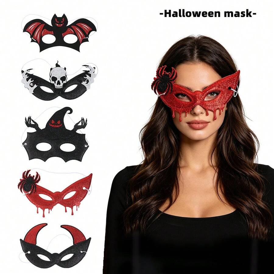 3pcs/1pc Halloween Half Face Party Makeup Mask, Fits Face Contour, Suitable For Halloween Themed Costume Party, Escape Room Party, Bar Party, Holiday Cosplay, Script Scene Outfit, Mask, Party Decoration, Women's Halloween Costume, Women's Halloween Outfit, Birthday Decoration, Halloween, Christmas, Glasses, Women's Glasses, Ghost Face Mask, Scream Mask, Role Play, Halloween Decoration, Ball Mask, Cat Mask, Mask - A - View 1