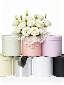 3pcs Round Floral Decorative Gift Boxes, 1pc Floral Foam For Flower Arrangement, Set Of Gift Boxes Suitable For Mother's Day Bouquet Gift Set, Surprise Gift Box To Express Love, Warm Rose Box Packaging Bag, Suitable For Carnations, Tulips And Roses, Handmade Valentine's Day Gift, Happy Valentine's Day, Confession Day, Valentine's Day Gift For Girlfriend, Halloween, Christmas Decoration, Christmas Gift Packaging Supplies Detailed Display - View 3