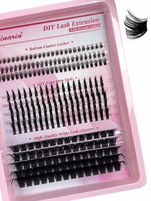 Hinarin 225 Pcs D Curl DIY Cluster Lashes Thin Black Band Individual Lashes Natural Look Lash Curled Eye Tail Wispy Mixed Soft Fluffy 3D Faux Mink Suitable For Daily Work And Parties Festival Make Up Extension - D - View 7