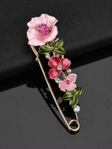 1pc Rhinestone Flower Brooch, Fashionable Coat Decoration Waist-Cinching Safety Pin, Versatile Brooch - Pink - View 1