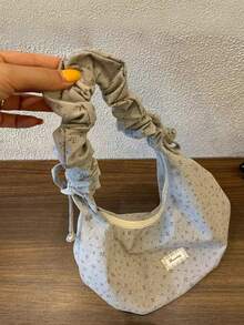 開學季韓系Ins風時尚大容量花卉蕾絲精緻托特包女款，百搭單肩手提包，適合通勤、校園與外出 - 灰色 - 查看 4