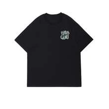 Unisex Off-White Loose-Fit Round Neck T Shirt,With Small Damaged Pattern Print,There Are Several Lines On The Left Chest,Minimalist Urban Style. - Black - View 1