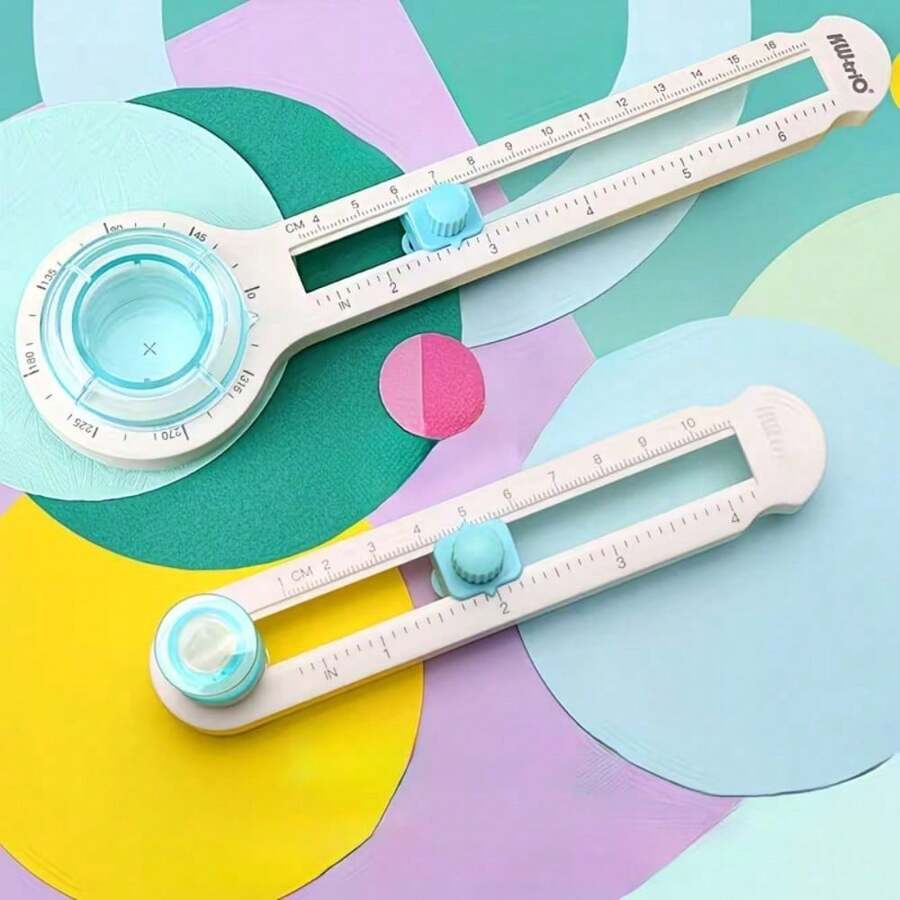 Adjustable Round Hole Punch Positioning Tool With Dual Centimeter/Inch Scale, Knob For Free Aperture Adjustment, Lightweight And Durable Plastic, Precise Punching Tool For Handmade Journals, Greeting Cards, Packaging DIY, Easy Operation Compatible With Various Paper Crafts - Blue - View 1
