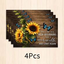 1pc Sunflower Blue Butterfly English Inspirational Quote Print Placemat, Vintage Wood Grain Rectangular Western Style Table Mat, Autumn Pastoral Country Style Table Decor, Kitchen Dining Room Home Desktop Decoration, Bowl Plate Cup Holder Mat - Multicolor - View 10