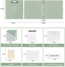 BVSSX 3 Ring Binder With Clipboard,2 Inch Binders With Notepad&Amp;5 Dividers With Pockets, Labels,PU Clipboards For School Office(Green Tulip,Letter - ColorA - View 4