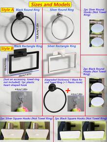 Baofeng 1pc Adhesive Towel Rack, Black Towel Ring, Wall-Mounted Bathroom Towel Rack, Towel Ring, Round, Rectangular, Stainless Steel Bathroom Towel Rack, Wall-Mounted Towel Hook, Silver, Gold Towel Hook, Bathroom Towel Storage Organizer Rack, Black Washcloth Rack, Dishcloth, Hand Towel Bar, Bathroom Accessories, Hardware, Bathroom Decor, No Drill Dishcloth Rack - Multicolor - View 4