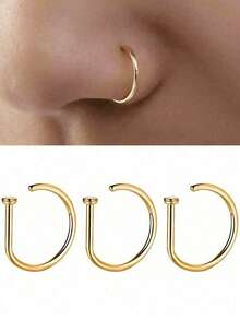 1pc Fake Piercing Nose Ring Men Women Fashion Golden D-Shape Punk Non Piercing Nose Clip Stainless Steel Jewelry - Multicolor - View 1