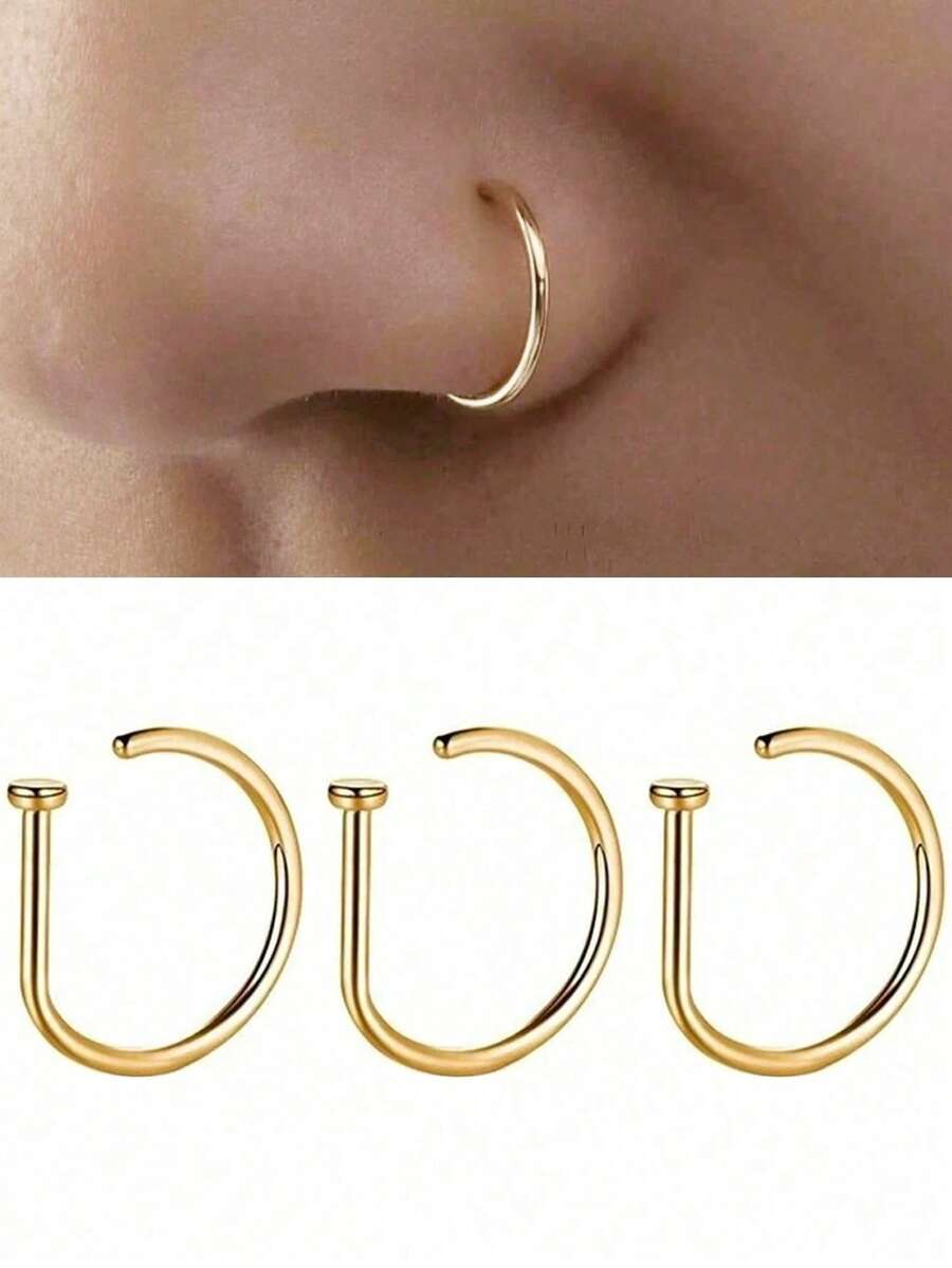 1pc Fake Piercing Nose Ring Men Women Fashion Golden D-Shape Punk Non Piercing Nose Clip Stainless Steel Jewelry - Multicolor - View 1