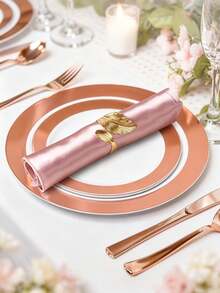 6pcs Fabric Napkins And 6pcs Napkin Rings, 12pcs Set, 17x17 Inch Square Satin Dinner Table Napkins And Rings, Floral Christmas Napkins, Wedding Party Decoration (Black, Gold, White, Champagne, Dark Green, Multiple Colors Available) - Multicolor - View 7