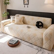 1件彈性沙發套，柔軟透氣，耐用搖粒絨布料，四季適用，適用於客廳、臥室、辦公室－防塵裝飾性沙發套 - 米色 - 查看 8