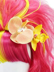 anxin Two Tone Split Color Tall Beehive Curly Wig Flat Bang Synthetic Fiber With Flower Accessory For Gothic Witch Halloween Women Cosplay Wig - Multicolor - View 7