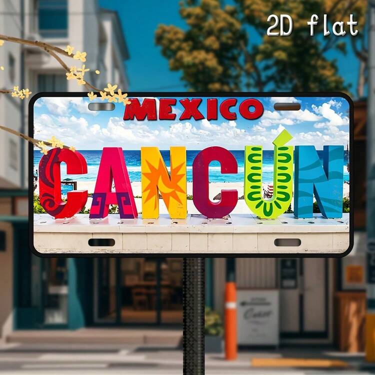 2D平面復古「Cancun Mexico」金屬裝飾牌，防水耐用，適合居家、車庫、咖啡廳、餐廳與酒吧牆面裝飾，易安裝，壁掛式（隨機款式） - A - 查看 7