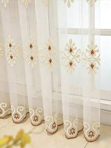 1pc Rod Pocket Nordic Luxury Style High-End Embroidered Jacquard Sheer Curtain, Suitable For Living Room, Dining Room, Bedroom Floor-To-Ceiling Windows - Multicolor - View 5