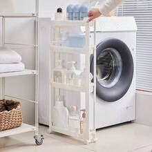 HOUSHELIF Carrito estrecho de 9,5 cm/3,74 pulgadas para cocina y baño, estantería de almacenamiento con ruedas y cerradura para espacios pequeños - Multicolor - Ver 8