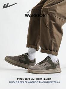 Warrior Men's Board Shoes Autumn And Winter Lightweight Comfortable Breathable Modest Style Casual Yet Sleek Sneakers Applicable Throughout The Year Wear-Resisting All-Day Wear Training Sneakers Running Shoes Fleece-Lined Sneakers - Gray/Army Green - View 6