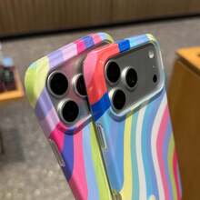 Koolife 1件裝糖果波浪條紋印花手機殼，適用於 iPhone 18 Pro/18 Pro Max/17 Pro Max/17 Pro/17 Air/17/16/15/14 Plus/13/12 Pro Max/11，韓系時尚設計，適合女性，聖誕節、情人節、復活節、生日等送給女友的理想禮物 - 款式4 - 查看 7