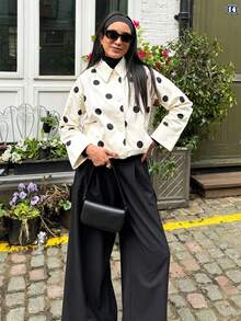 Women's Polka Dot Button Front Jacket, Long Sleeve With Pockets, Fashion Regular Length Woven Fabric Jacket, Suitable For Autumn Wear, Cute, Daily Women's Outerwear - White - View 10