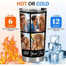1PC Personalized Tumbler Vacuum Insulated Travel Mug, Customizable Coffee Insulated Tumbler With Your Photos And Text, Insulated Stainless Steel Travel Mug Custom Cup, Birthday Christmas Birthday Gift - 20oz (With Lid And Straw) - 10張照片+文字 - 查看 2