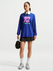 Nike Kaos Rajut Lengan Panjang Tanpa Kerah Wanita AS W NSW NK CLSC LS BF TEE SPD TIM6403-417 - Navy Blue - View 6