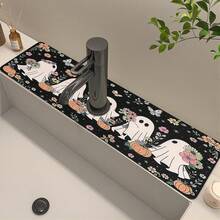 1pc Halloween Cute Ghost Design, Non-Slip Rubber Faucet Water Absorbent Mat, Bathroom Faucet Splash Guard, Mud Guard, Moisture-Proof Non-Slip Faucet Pad, Kitchen Countertop Accessory. Protect Your Kitchen Countertop. - Multicolor - View 3
