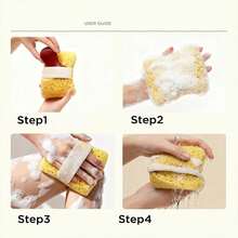 1pc New Bath Sponge Bag, Mild Exfoliating - Shower Cleaning Bag, Suitable For Radiant Skin, Easy To Seal And Hang Dry Design, Exfoliating Bath Sponge Block, Cleaning Foam Net, Sponge, Bathroom Gadgets - Multicolor - View 2