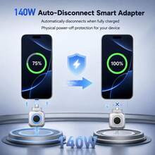140W Smart Auto-Stop Charger, AI Auto-Cutoff Overcharge Protection, Dual-Mode LED Indicator, Fast Charger For Laptop, Phone, Earbuds, Power Bank, Electric Shaver, Prevents Battery Aging - Silver - View 2