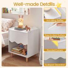 Kids Nightstand, Toddler Scalloped Side Table With Wide Top & Open Compartment Pink/White - White - View 8