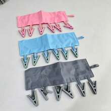 Portable Travel Fabric Clothes Hanger, Compact Foldable Hanger, Bathroom Hanging Rack With 6 Clips, Foldable Space-Saving Sock, Underwear And Small Clothes Drying Rack, Suitable For Travel, Business Trip, Hotel, Dorm, Home - Light Colors - View 11