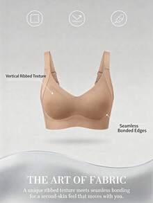 Sujetador sin costuras para mujer - Tirantes ajustables, soporte inalámbrico, adecuado para uso diario, tela súper suave y transpirable, ropa de primavera para mujer, sujetador de lencería cómodo - Caqui - Ver 7