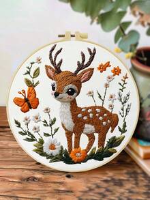 1件 20*20cm/7.9*7.9in 貓/狗/鹿/松鼠刺繡套件，DIY手工刺繡套裝，適合成人初學者，居家禮物，女性縫紉禮物，含使用說明書、印花布料、刺繡框、針與線 - A - 查看 13