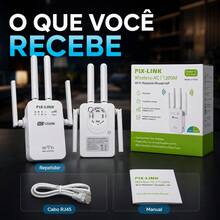 5G Repetidor Wifi 2800M 4 Antenas Amplificador Extensor De Sinal Bivolt Dual Band Sem Fio Mini Roteador Wps 1200 / 300mbps 2.4G Expansor Rede Alcance Wi-fi Externo Longa Distância Pix Link - Branco 2800M - Visão 3