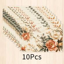 1pc French Vintage Floral Print Linen Style Placemat, Cream Base With Pink Orange Peony Rose Branch And European Scroll Border, Rectangular Table Mat, Elegant Country Style Dining Pad, Breakfast Mat, Kitchen Dining Room Wedding Party Table Decor - Multicolor - View 14