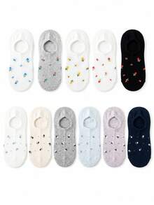 4 Pairs Random Spring/Summer Ditsy Floral Women's Invisible Socks, Casual Home Gathering Gift - Multicolor - View 6
